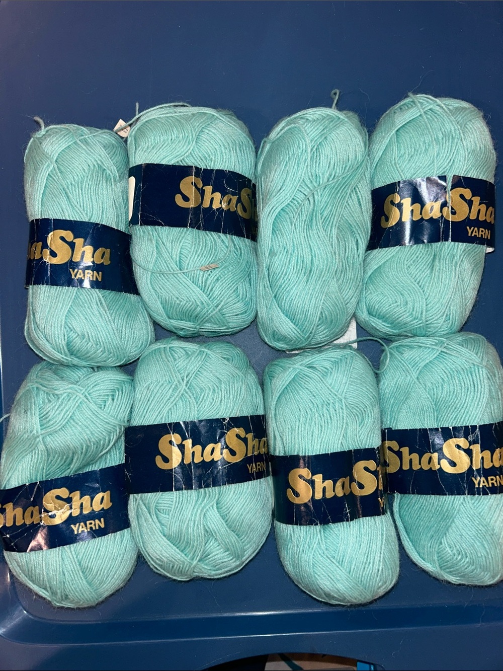 ShaSha Fingering Weight Yarn, 8 Skeins in Light Aqua